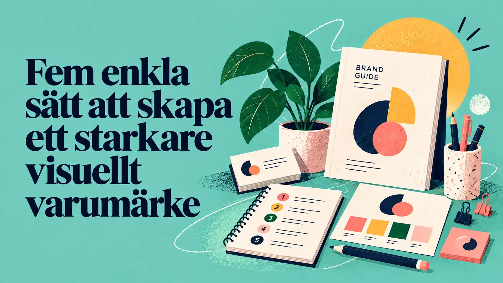 Starkt visuellt varumärke med färger, typografi och grafiska element