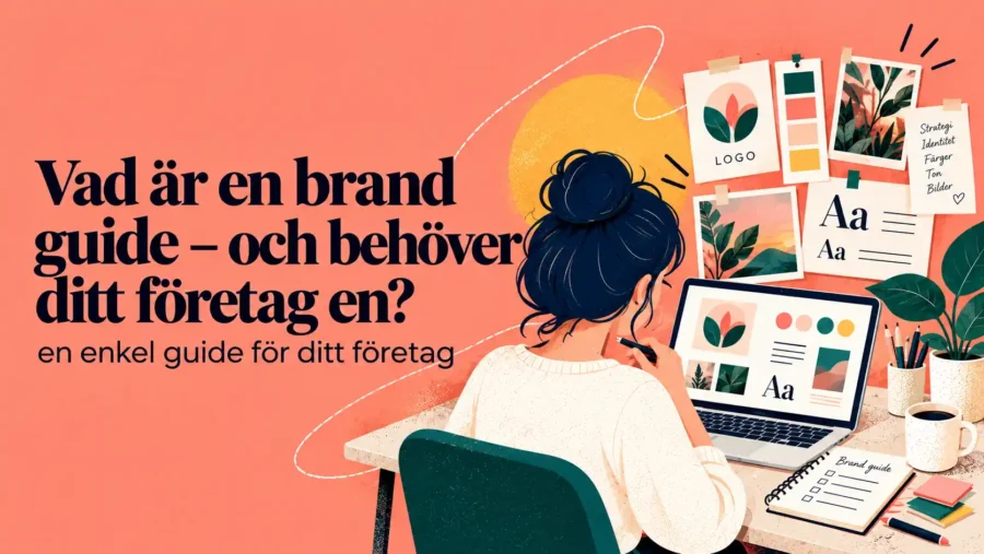 Brand guide med färgpalett, typografi, logotyp och visuell identitet