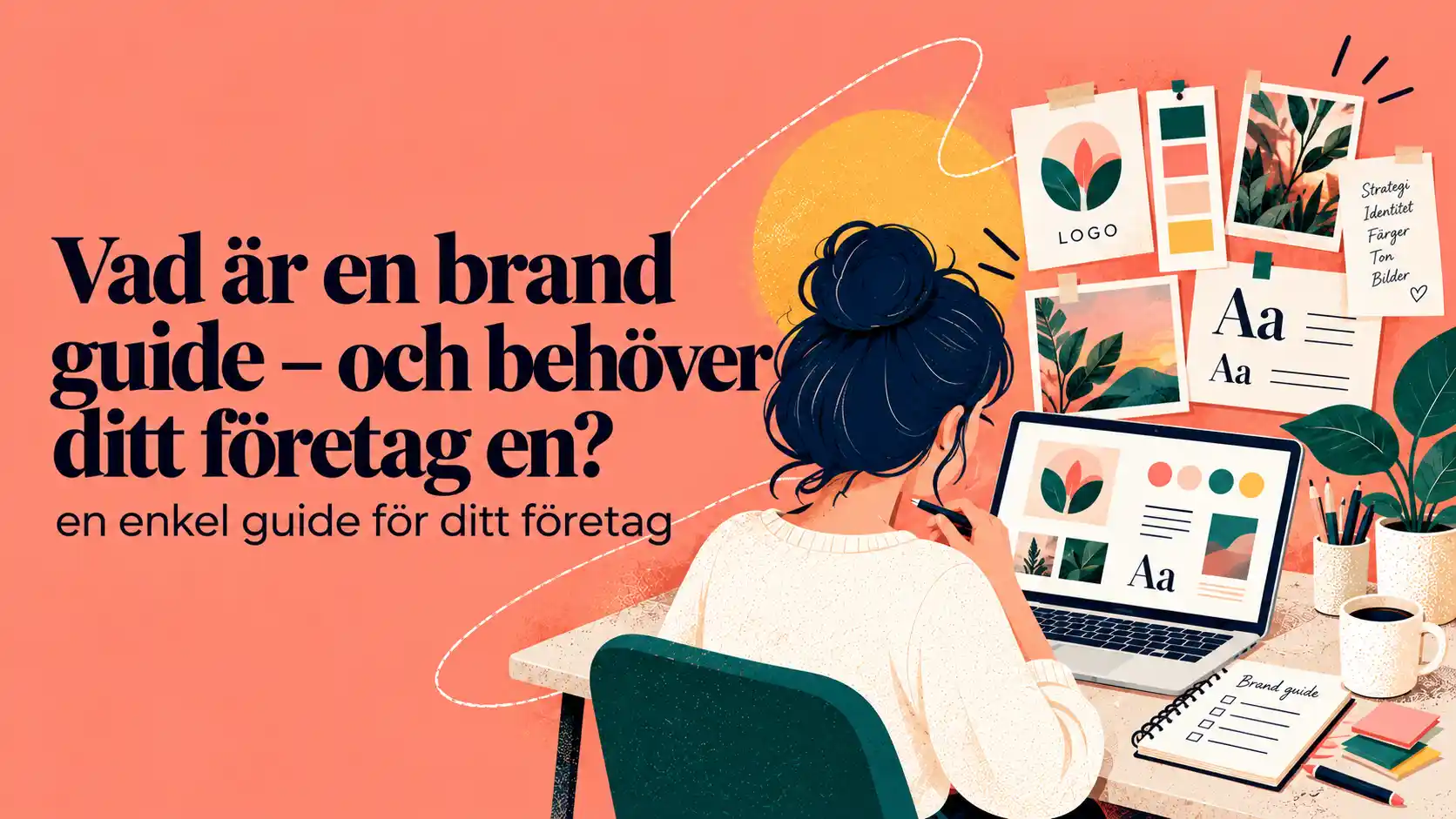 Brand guide med färgpalett, typografi, logotyp och visuell identitet
