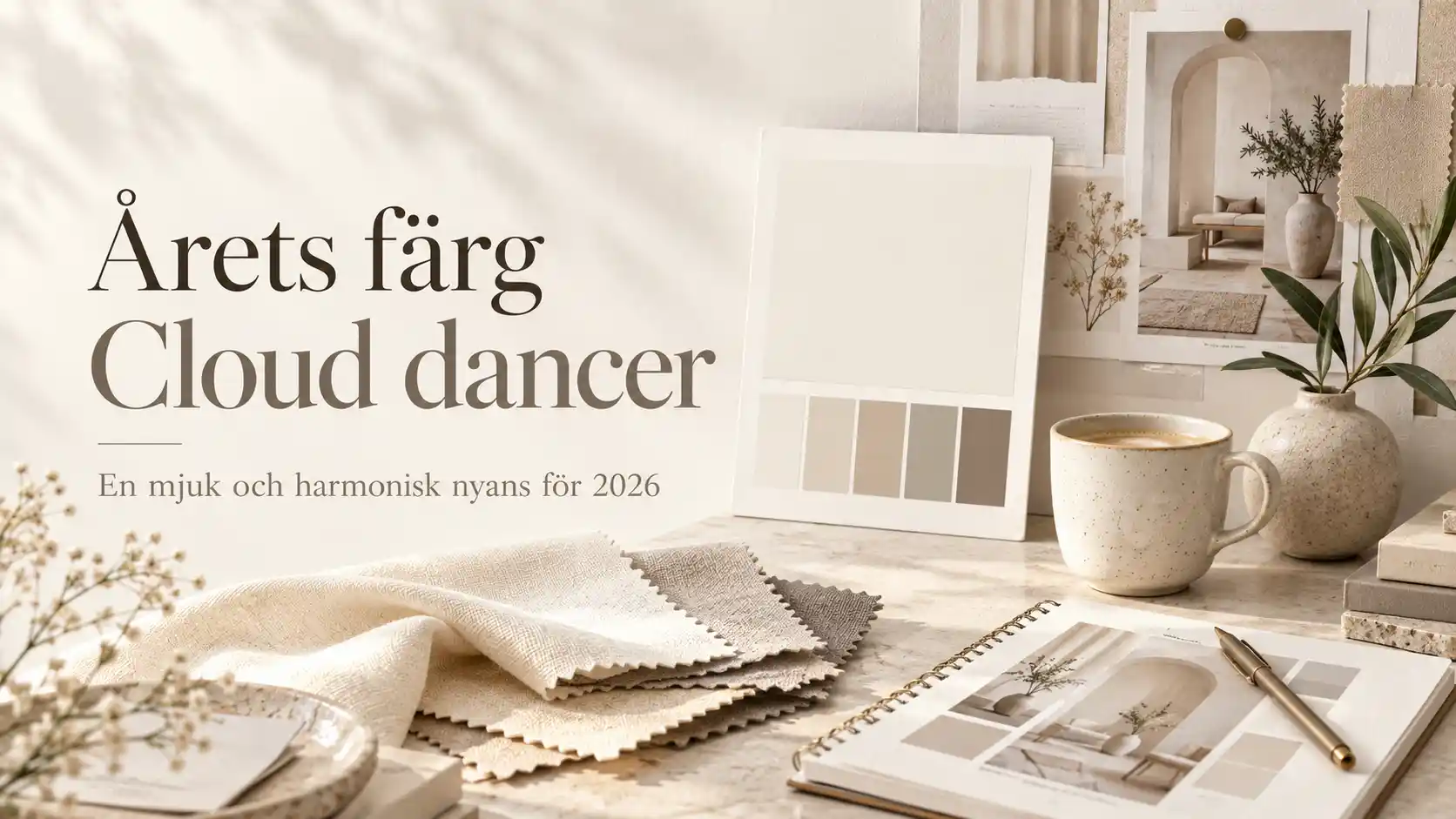 Årets färg 2026 Cloud Dancer i en mjuk och modern färgpalett