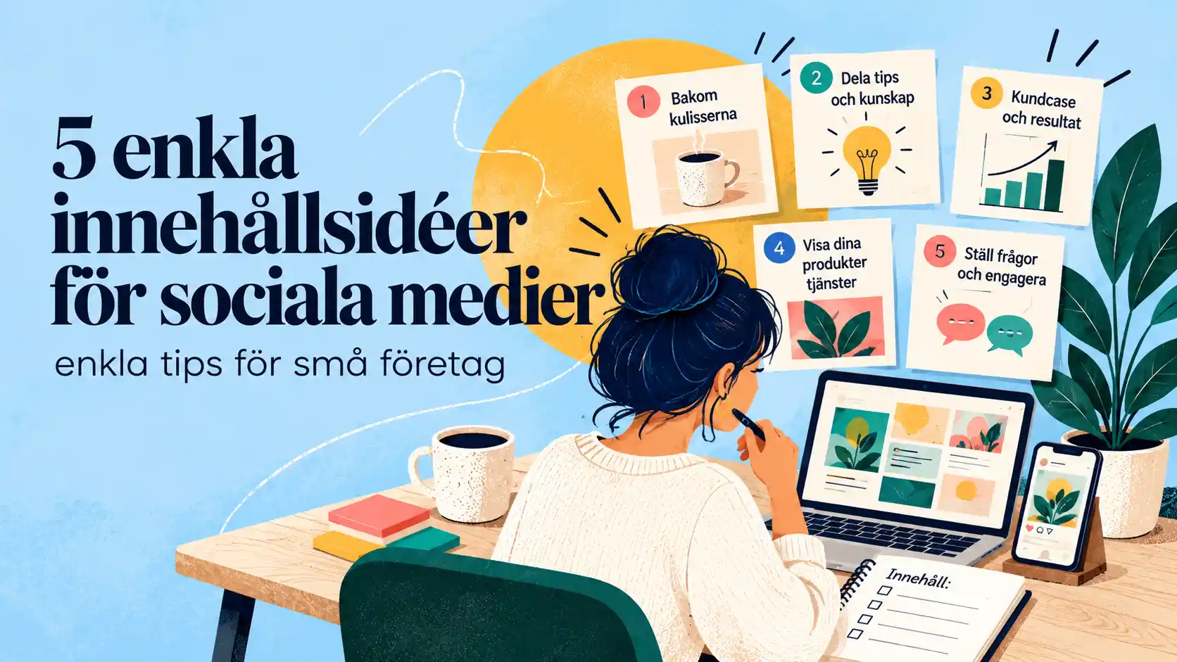 Illustration för blogginlägg om fem enkla innehållsidéer för sociala medier för småföretag