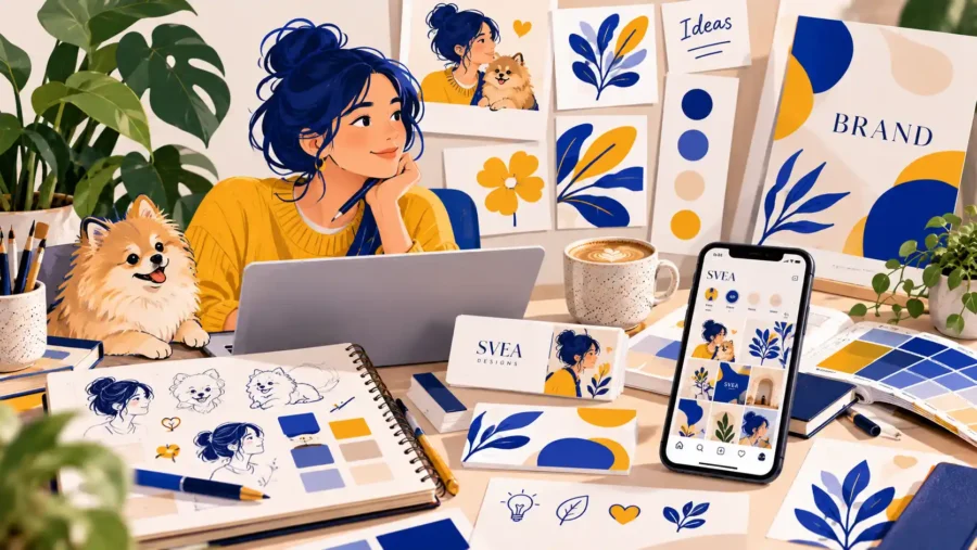Illustrationer använda i sociala medier och grafiskt material för ett varumärke