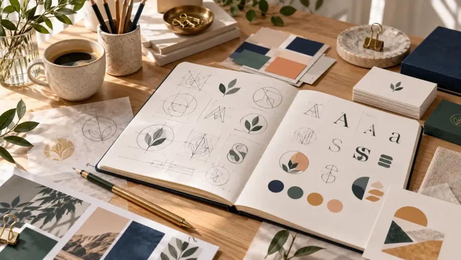 Logotypdesign med geometriska och organiska former