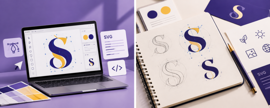 Jämförelse mellan skarp SVG-logotyp och pixlig PNG-logotyp
