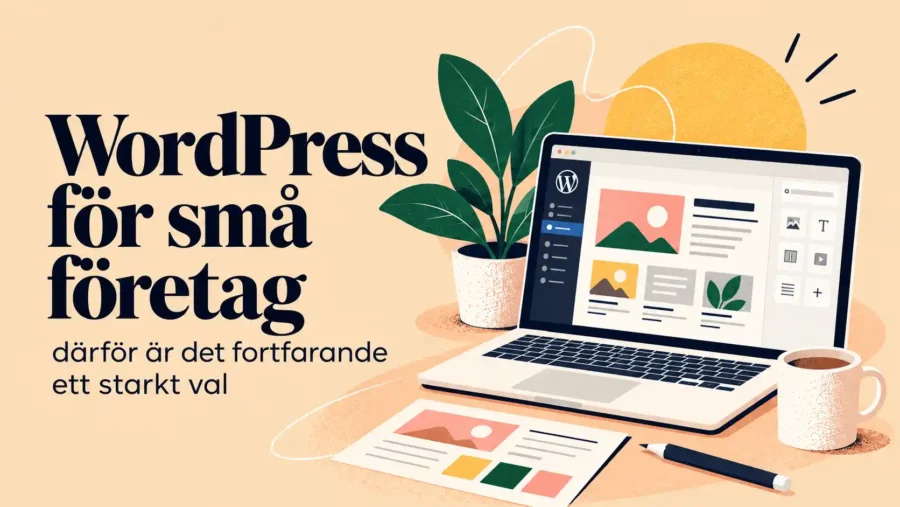 WordPress för små företag med modern webbdesign på laptop och mobil