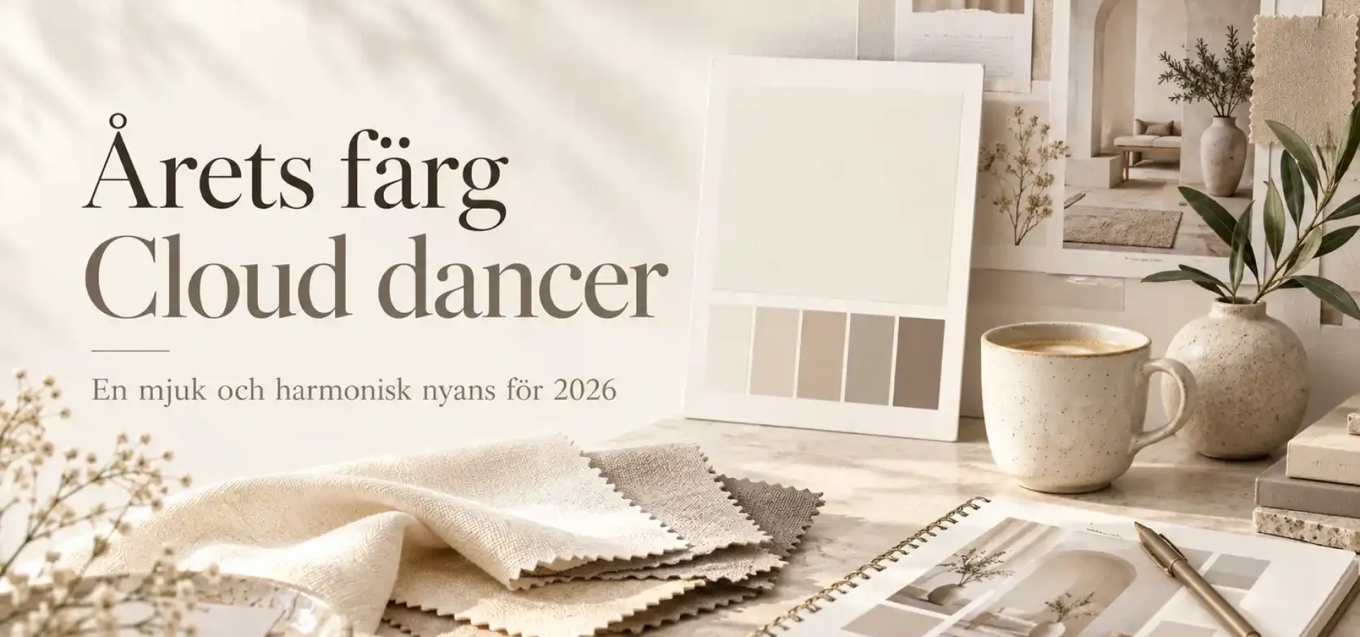 Årets färg 2026 Cloud Dancer i en mjuk och modern färgpalett