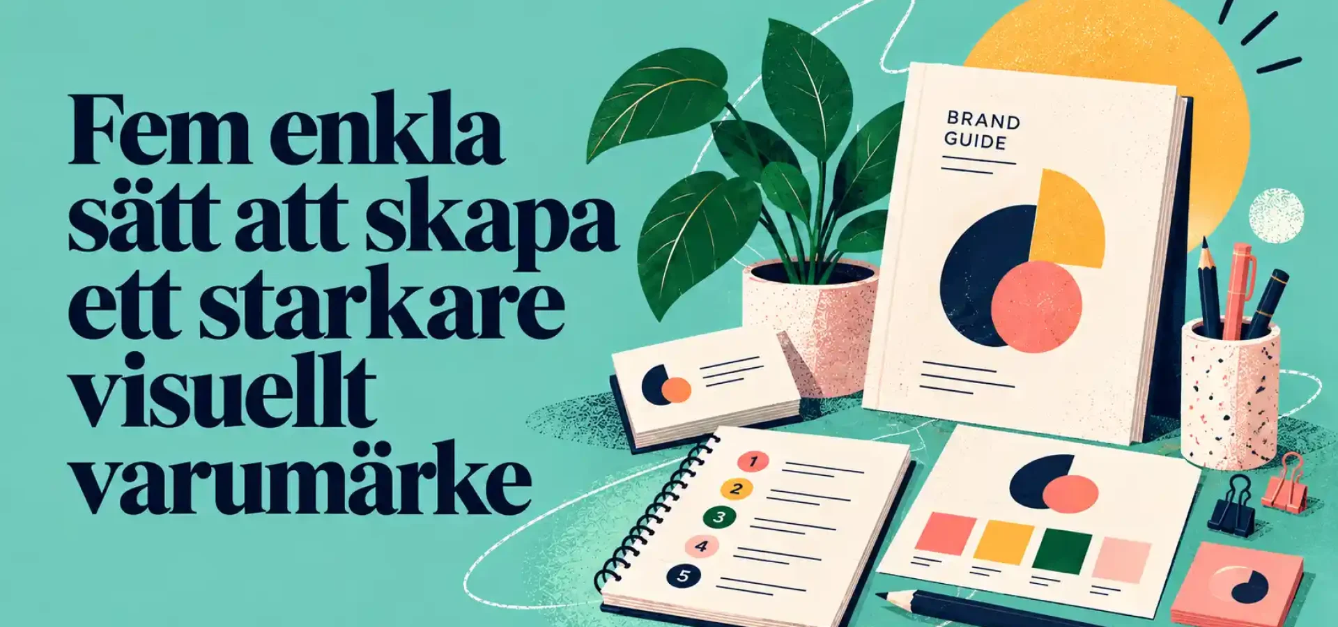 Starkt visuellt varumärke med färger, typografi och grafiska element