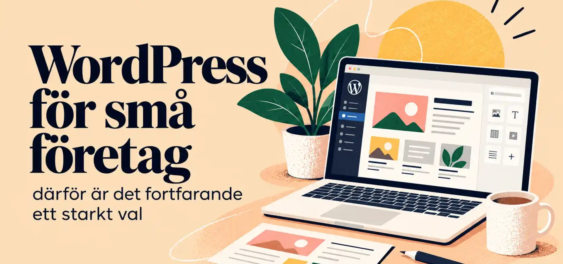WordPress för små företag med modern webbdesign på laptop och mobil
